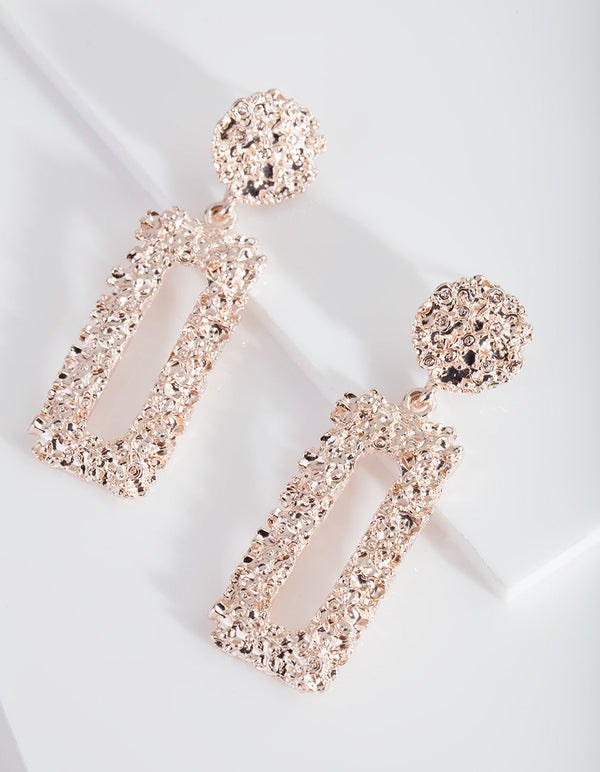 Rose Gold Textured Rectangle Earrings