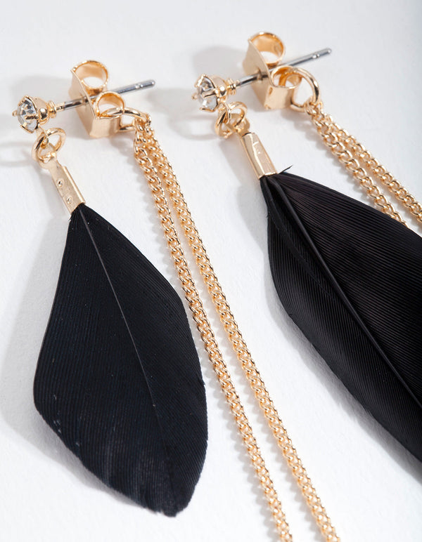 Black and Gold Feather Earrings