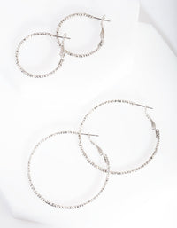 Rhodium Textured Hoop Earring 2 Pack - link has visual effect only