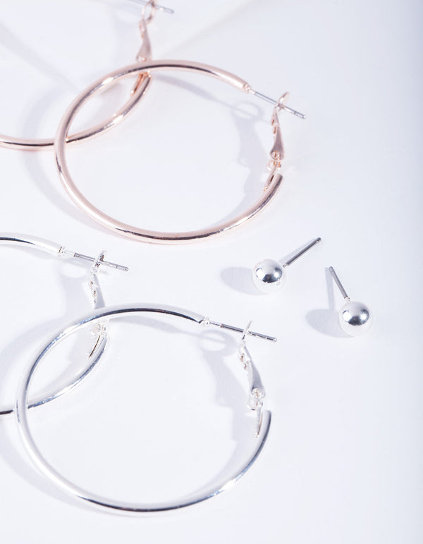 Mixed Metal Stud Hoop Earring Pack