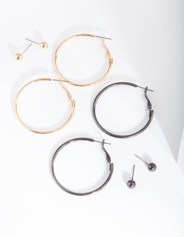Mixed Metal Stud Hoop Earring 4 Pack