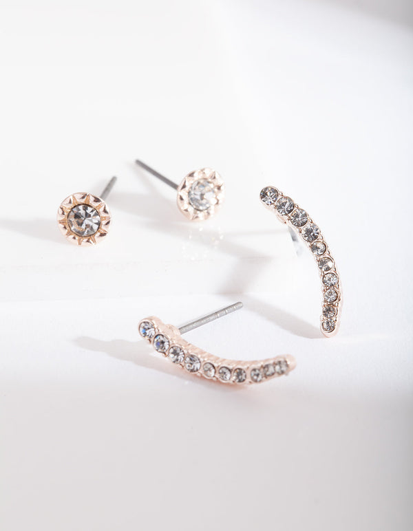 Rose Gold Diamante Stud Earring 2 Pack