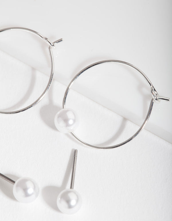 Silver Pearl Hoop Earring Pack