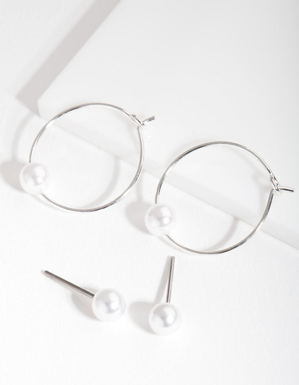 Silver Pearl Hoop Earring Pack
