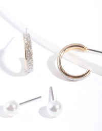 Gold Glitter Pearl Earring 2 Pack - link has visual effect only