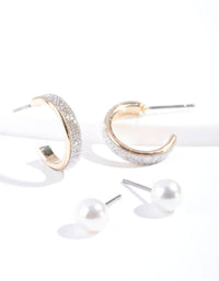 Gold Glitter Pearl Earring 2 Pack - link has visual effect only