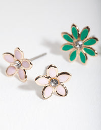 Green Pink Flower Stud 2 Pack - link has visual effect only