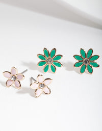 Green Pink Flower Stud 2 Pack - link has visual effect only
