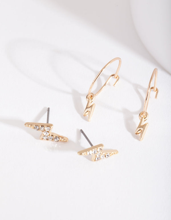 Gold Lightning Earring 2 Pack