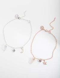 Moonstone and Rose Quartz Charm Necklace Gift Box - link has visual effect only