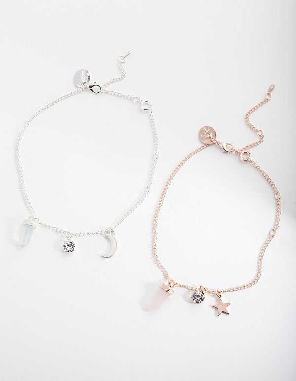 Moonstone and Rose Quartz Charm Necklace Gift Box