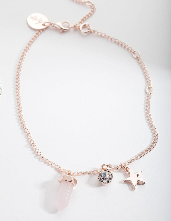 Moonstone and Rose Quartz Charm Necklace Gift Box