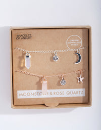Moonstone and Rose Quartz Charm Necklace Gift Box - link has visual effect only