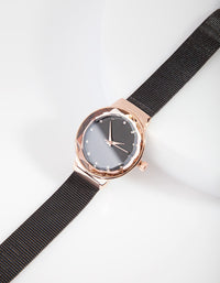 Black Faceted Medium Mesh Watch - link has visual effect only