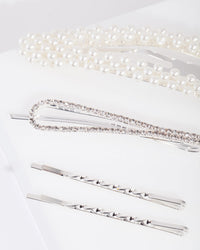 Silver Mix & Match Pearl and Diamante Clip 4 Pack - link has visual effect only