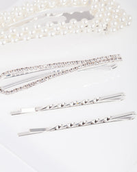 Silver Mix & Match Pearl and Diamante Clip 4 Pack - link has visual effect only
