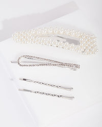 Silver Mix & Match Pearl and Diamante Clip 4 Pack - link has visual effect only