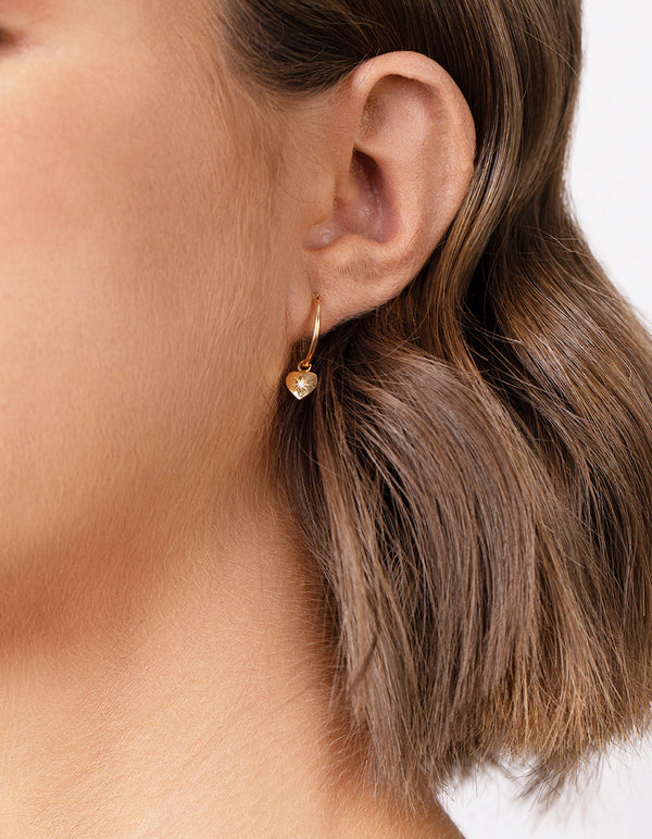 Gold Plated Sterling Silver Mini Heart Hoop Earring