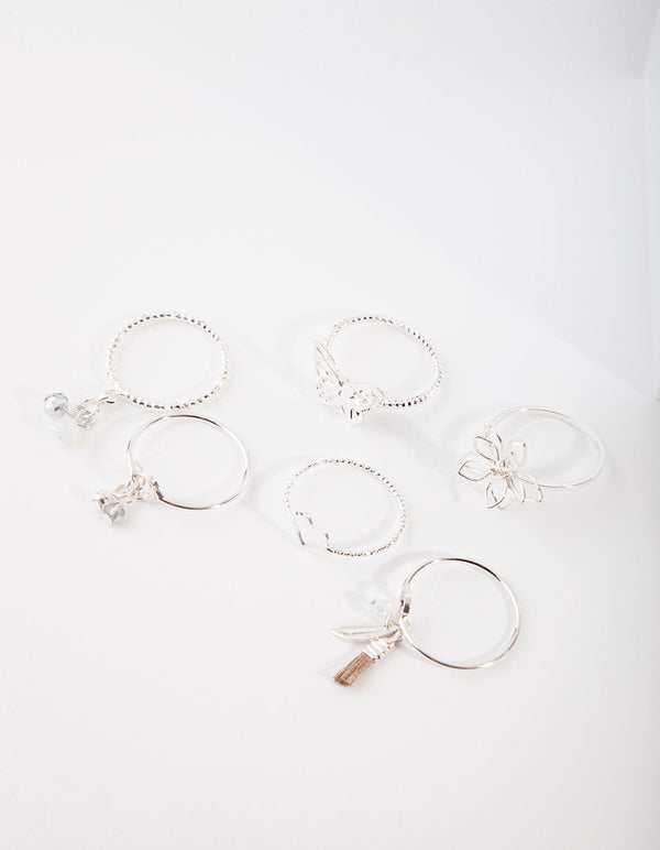 Silver Nature Motif Ring Pack