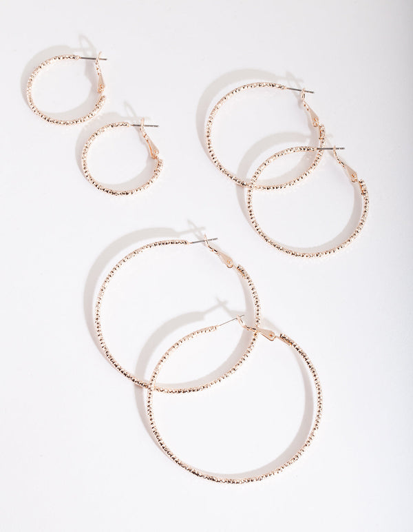 Rose Gold Textured Hoop 3 Pack