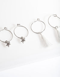 Silver Multi Charm Hoop Earrings - link has visual effect only