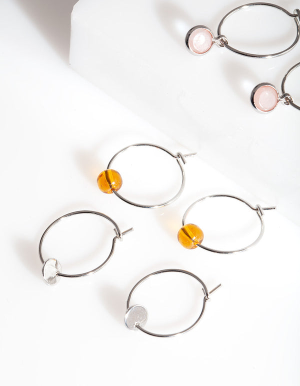 Silver Mini Stone Hoop Earring Pack