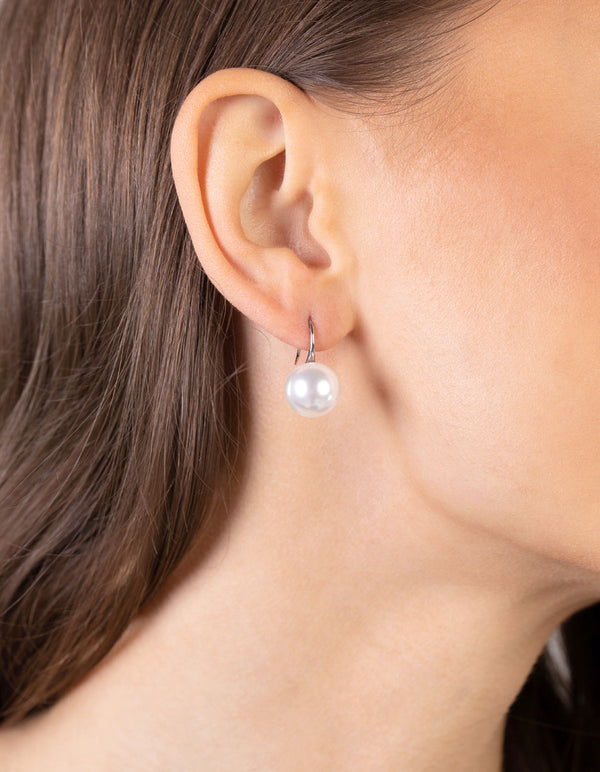 Silver Pearl Hoop Earrings