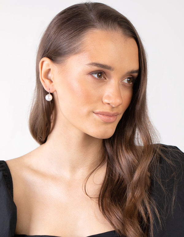 Silver Pearl Hoop Earrings