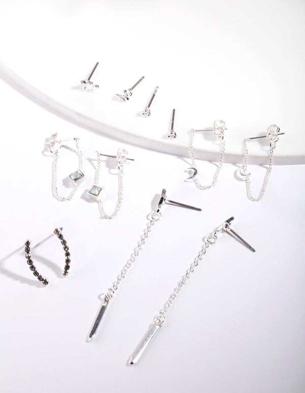 Silver Snake Tassel Mix Earring 6 Pack