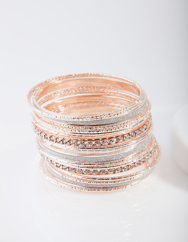 Rose Gold Diamante Glitter Bangle 20 Pack