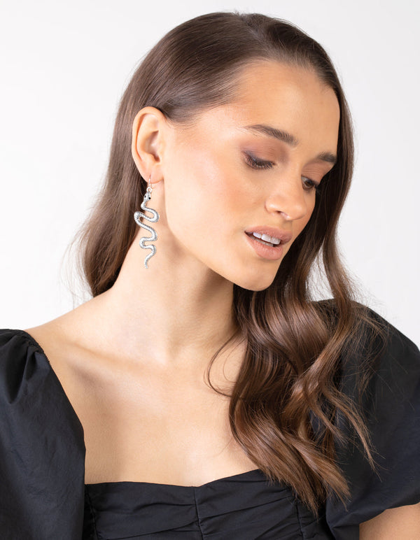 Antique Silver Textured Snake Earrings