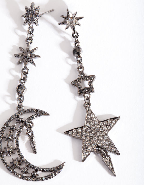 Kolczyki wiszące Starry Night w kolorze gunmetal