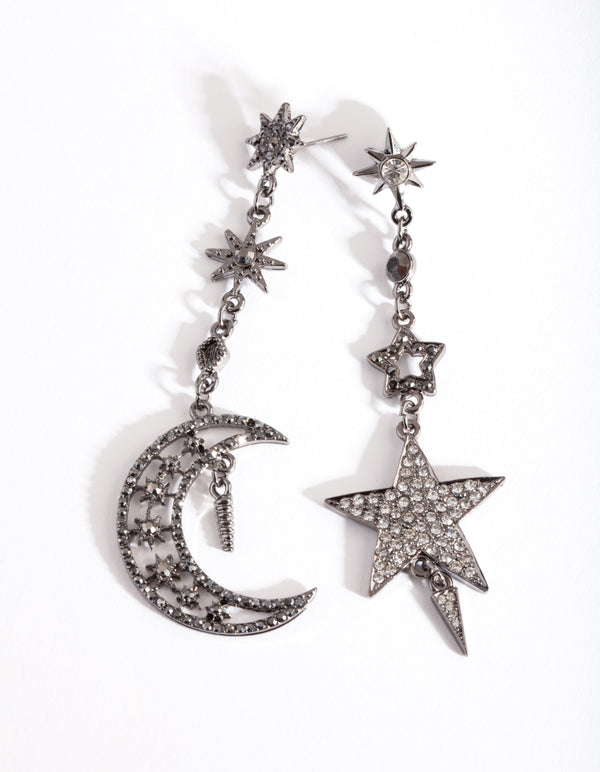Kolczyki wiszące Starry Night w kolorze gunmetal