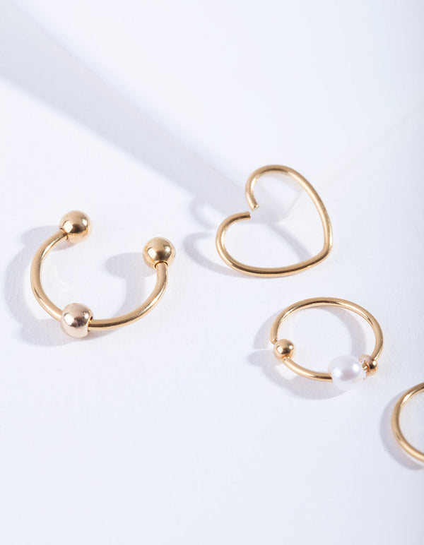 Gold Heart Ring Earring 4 Pack