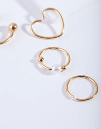 Gold Heart Ring Earring 4 Pack - link has visual effect only