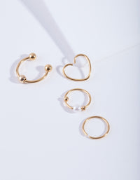 Gold Heart Ring Earring 4 Pack - link has visual effect only