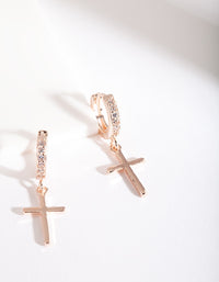 Rose Gold Diamante Cross Huggie - link has visual effect only