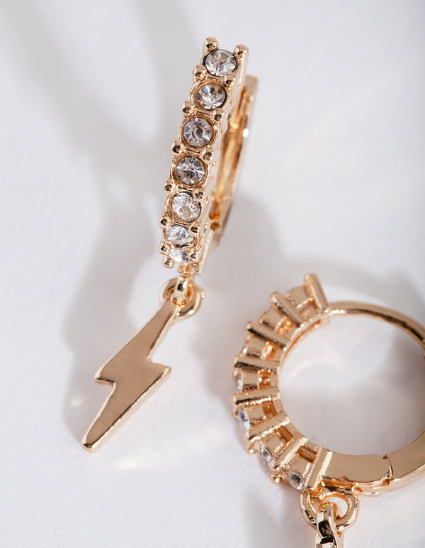 Gold Lightning Diamante Huggie Earrings
