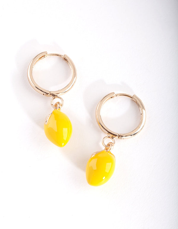 Gold Yellow Lemon Huggie Earrings