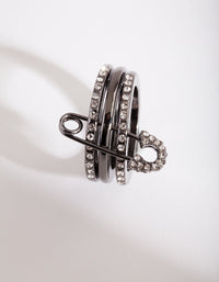 Gunmetal Safety Pin Ring Stack - link has visual effect only