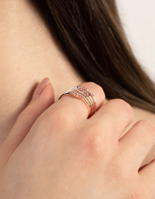 Rose Gold Ombre Diamante Ring Stack