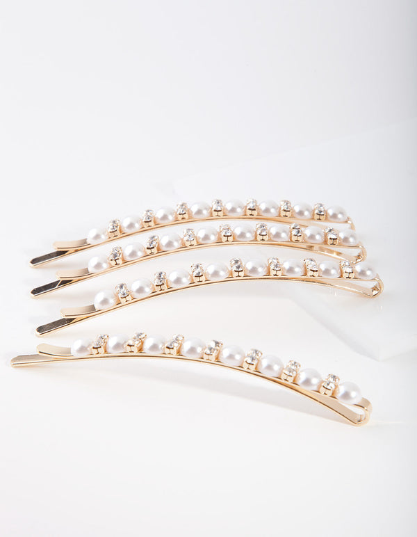 Gold Pearl Hair Slides 4-Pack