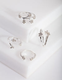 Silver Floral Diamante Ring Pack - link has visual effect only
