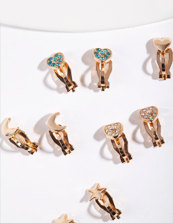 Gold Shapes Clip On Earring 5 Pack