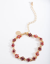 Gold Red Gem Floral Bracelet - link has visual effect only