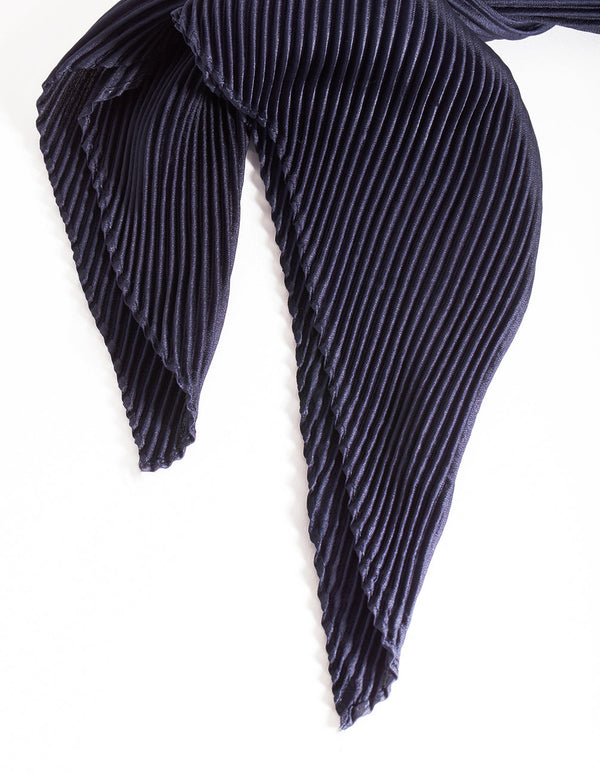 Midnight Navy Short Pleated Bandana Hair Scarf