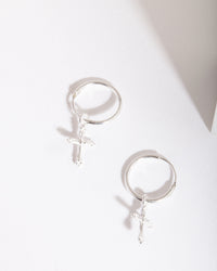 Sterling Silver Cross Hoop Earrings - link has visual effect only
