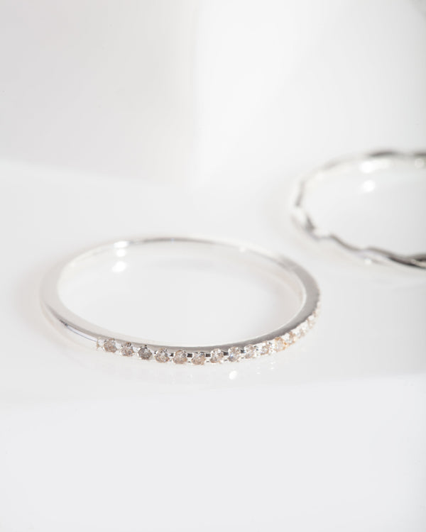 Sterling Silver Cubic Zirconia and Twisted Ring Stack