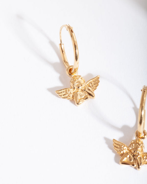 Gold Plated Sterling Silver Cherub Hoop Earrings
