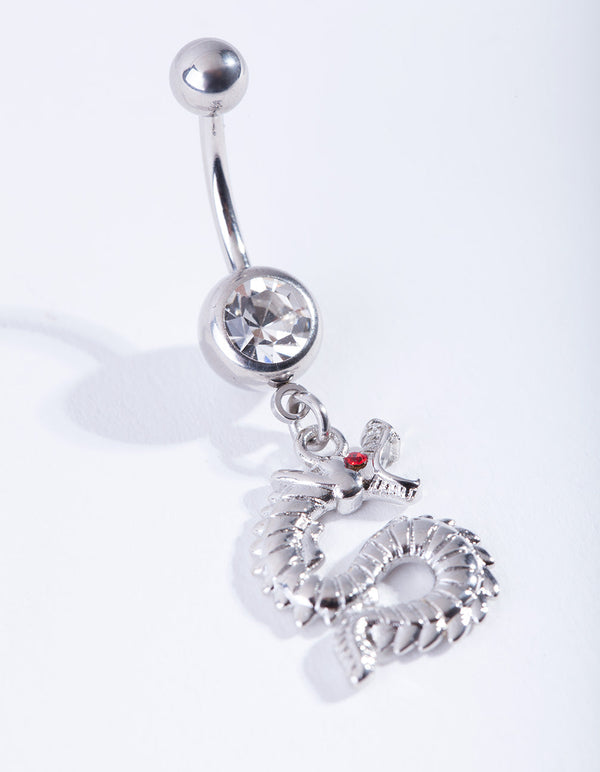 Silver Surgical Steel Diamante and Dragon Belly Bar